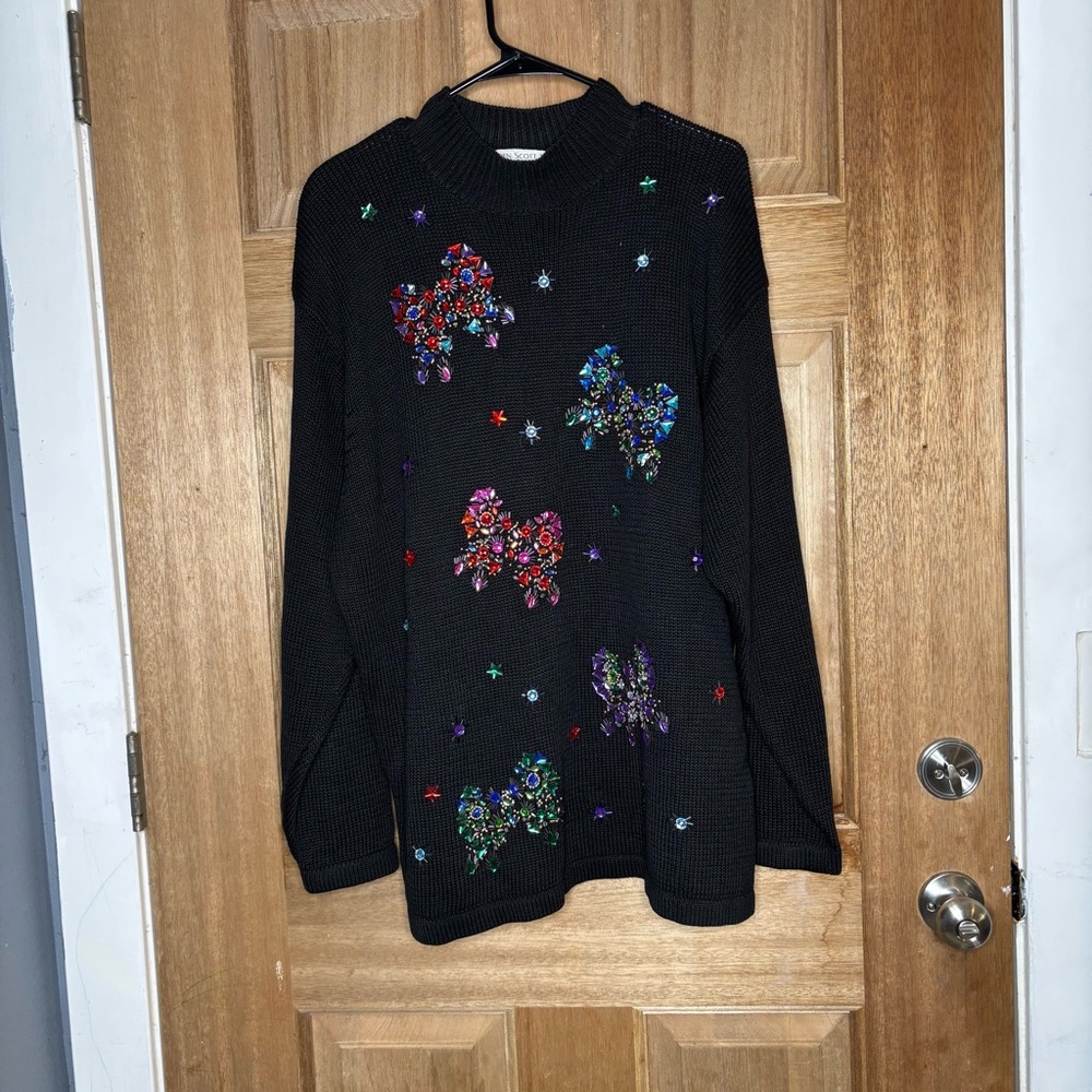 Vintage Karen‎ Scott Black beaded Sweater tunic with Colorful Embroidery size 2x